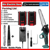 21V 6Inch Electric Pruning Saw Rechargeable Wood Spliting Chainsaw One-Handed Woodworking Tool for Garden Orchard Branch Clip
