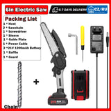 21V 6Inch Electric Pruning Saw Rechargeable Wood Spliting Chainsaw One-Handed Woodworking Tool for Garden Orchard Branch Clip